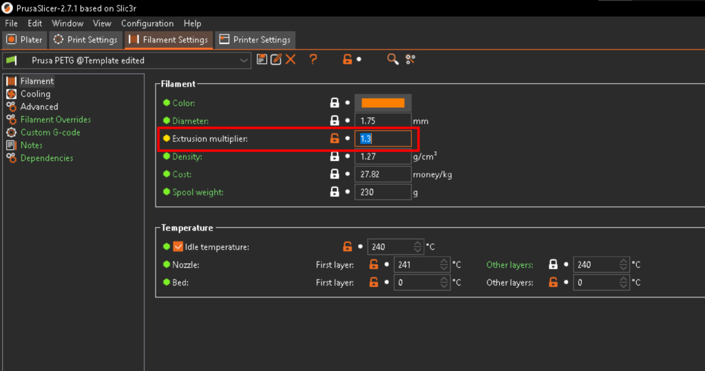 Extrusion multiplier Prusa Slicer