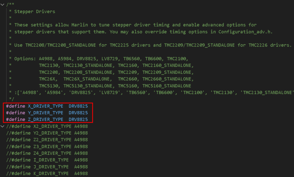 Stepper driver selection Marlin