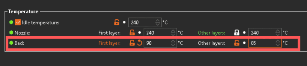 Bed temperature prusa slicer