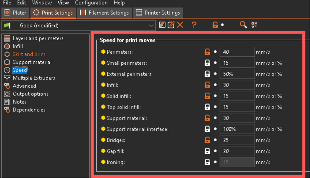 Print speed settings prusa slicer.