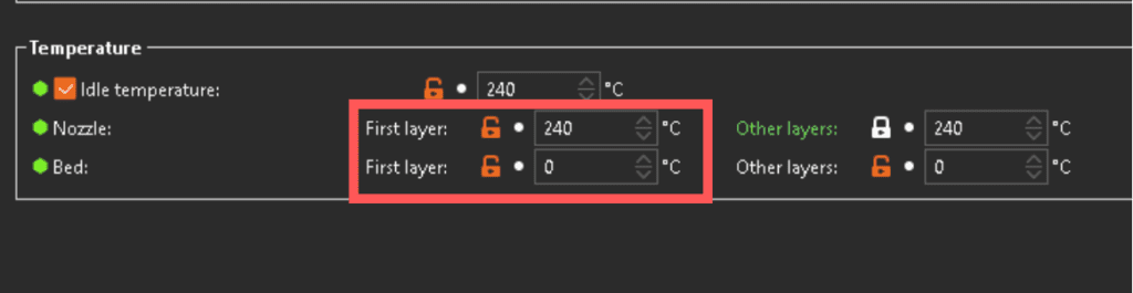 Adjusting First layer temperature Prusa slicer.