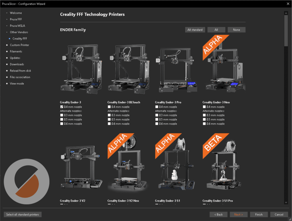 PrusaSlicer printer config list creality